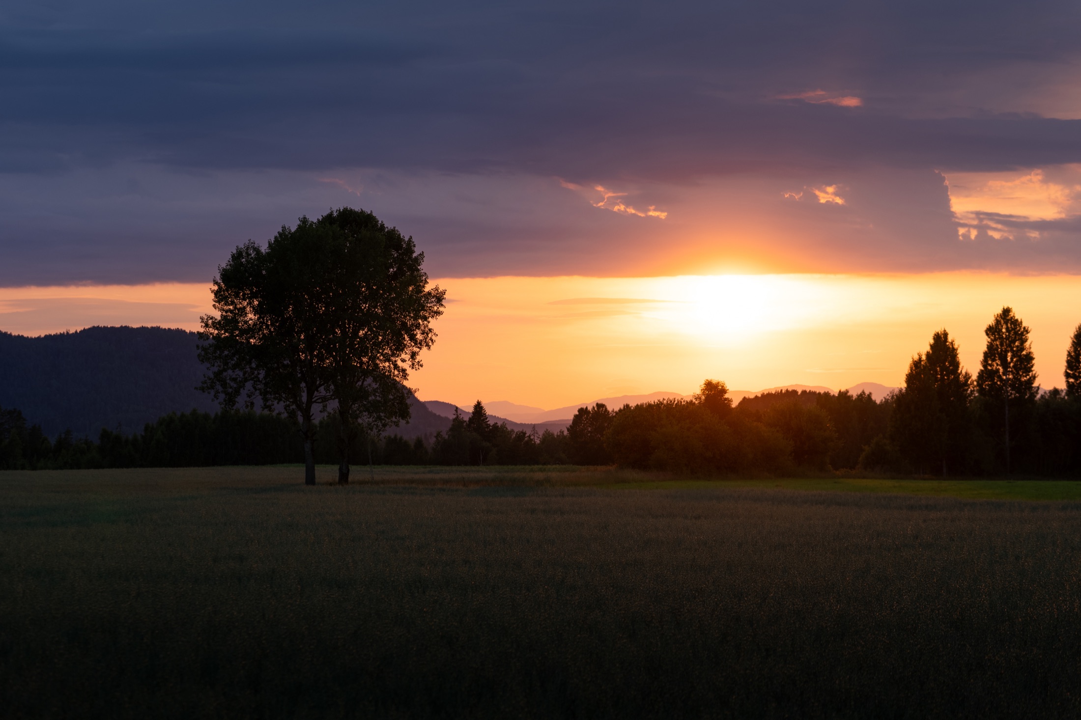 Solnedgang over jordet
